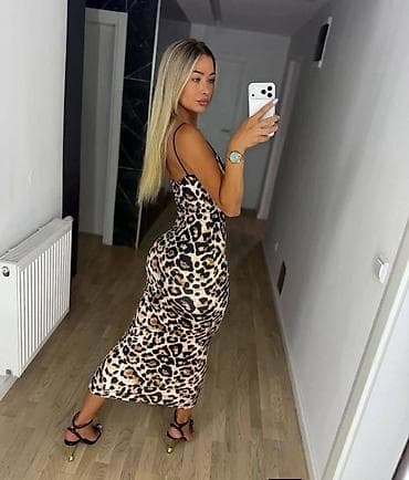 elipsa haljine akcija: Leopard haljina duga na bretele. - Izrez: pravougaoni/dekolte sa — 2