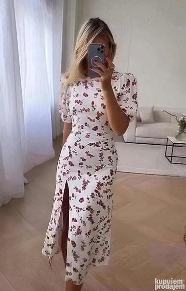 boho haljine 2023: Ženska midi haljina s puf rukavima i bočnim prorezom, s m l - oznaka — 3
