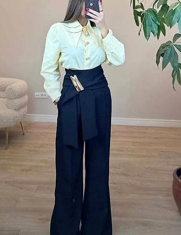 Wedding Clothes & Accessories: Elegantne ženske pantalone sa visokim strukom i širokim nogavicama - — 2