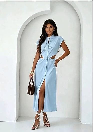 Dresses: Letnja midi haljina sa dugmadima i prorezima na struku - Stil — 3