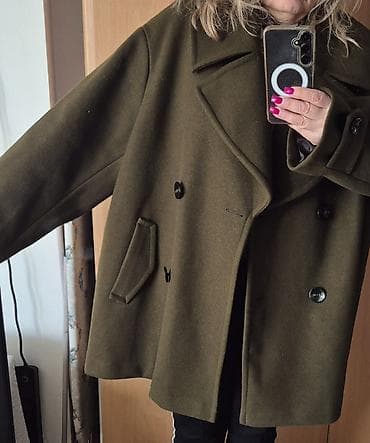 zara kamel kaput: Ženski kaput Next, model oversize/boxy kroja u maslinasto zelenoj — 1