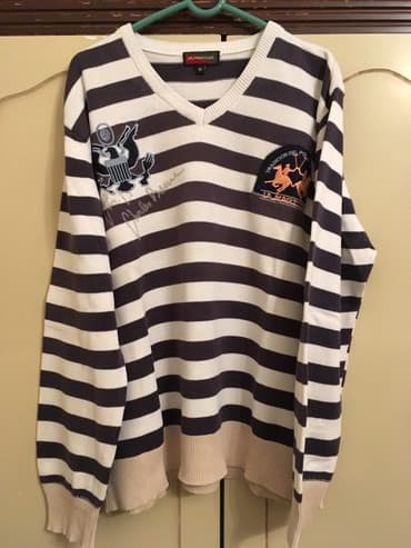 sweatshirt h m: Odličan, kao nov La Martina džemper, M veličina, beli sa teget prugama — 7
