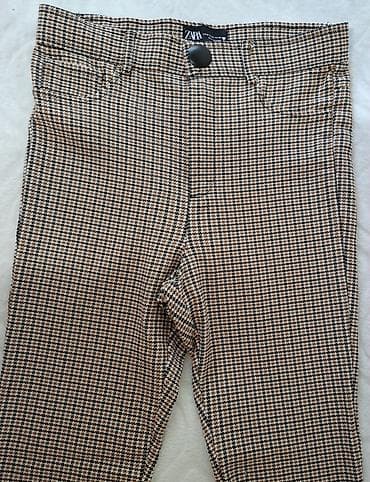 farmerke kragujevac: ZARA ženske pantalone – karirani dezen (crno-belo-braon), veličina M — 3