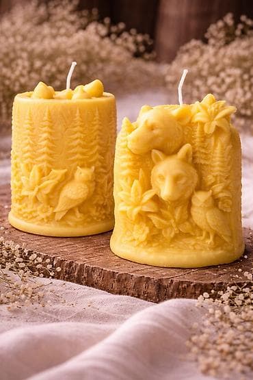 cirak za svece: Ručno livenе dekorativne sveće sa reljefnim šumskim motivima - — 1