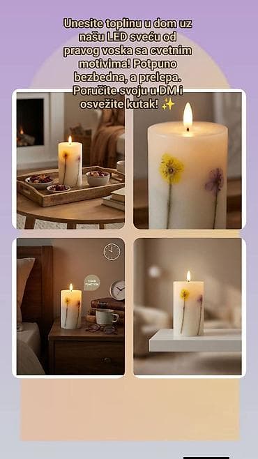 casa nova – слике: LED sveća od pravog voska sa cvetnim motivima - Izrađena od pravog — 1