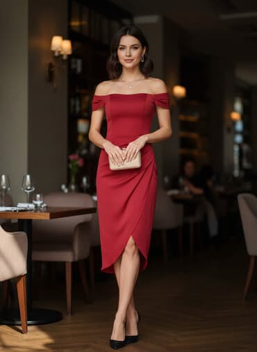 XL, color - Red, Evening, Short sleeves