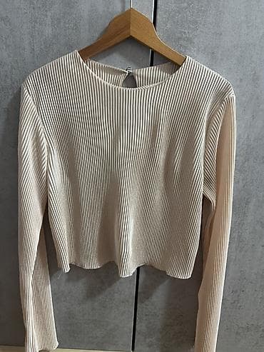 dugi dzemperi sa kapuljacom: Rebrasta majica s dugim rukavima – bež - Materijal: mekani rebrasti — 1