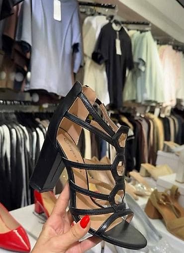 pertle za air force 1: Ženske sandale sa stabilnom kockastom štiklom i geometrijskim — 1