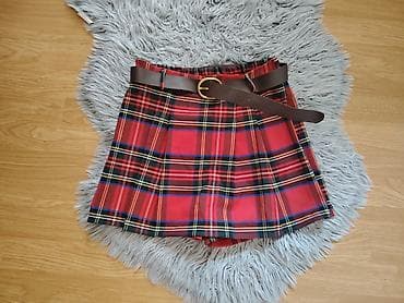 Suknje: Crveno karirane šorts-suknja (skort) sa naborima, škotski tartan — 1