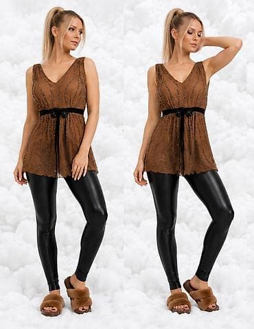 zara top: Ženski top bez rukava MASSIMO – boja toplo braon, sa V izrezom i — 3
