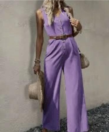Overalls: Ženski letnji kombinezon bez rukava u lila/lavanda boji. - Kroj — 3