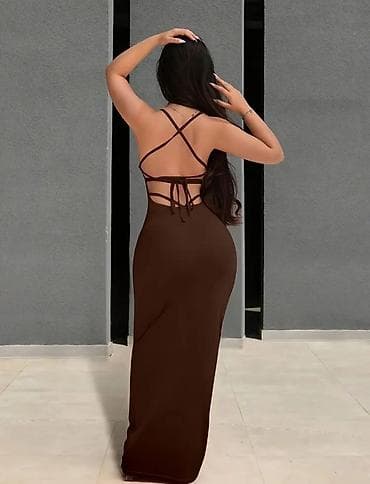 Haljine: Duga uska haljina u čokoladno braon boji - Kroj: maxi dužina — 3