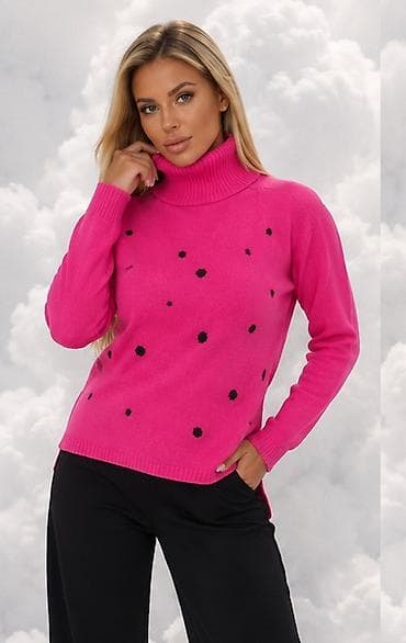 tiffany rolke: Ženski rolka-džemper u fuksija roze boji sa sitnim crnim tačkicama — 6