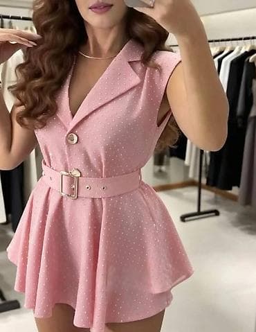 bolero saten: Kombinezon pantalone sa suknjom sa sirokim kaišem. -Rever-kragna — 2