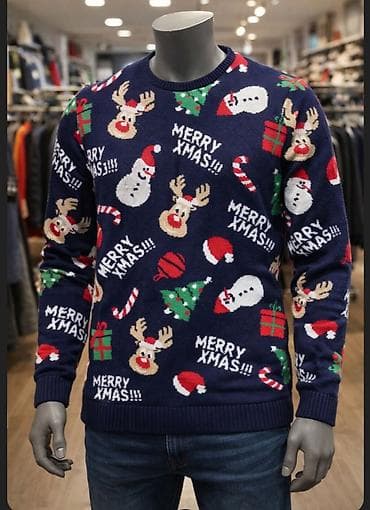 rolke sa velikom kragnom: Praznični džemper sa motivima – tamnoplava osnova, celopreko štampani — 1