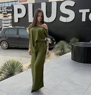 steznik za rame: Ženski komplet – bluza i pantalone širokog kroja - Dizajn: ležeran i — 2