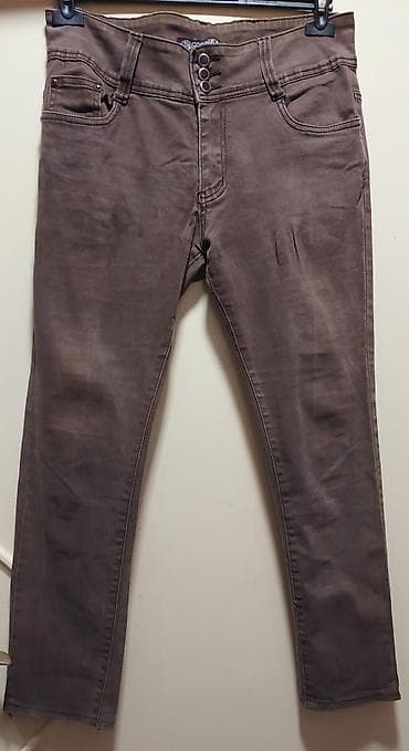 cipele belmondo: Ženske pantalone/helanke u farmerka stilu, braon boje. - Model: uske — 1