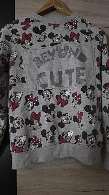 kolica za školsku torbu: Dečji duks sa likovima Mikija i Mini Maus, sivi melanž. - Allover — 1