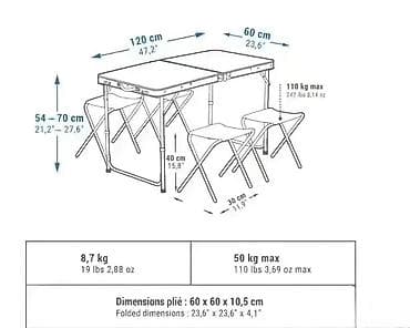 komplet za terasu: Sto i stolice za kampovanje rasklopive|set sto rasklopivi P Komplet se — 4