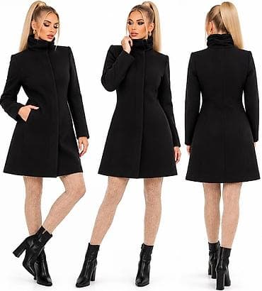 kapa sa usima koje se pomeraju: Ženski kaput – crna boja - Dužina do iznad kolena, elegantna uska — 8