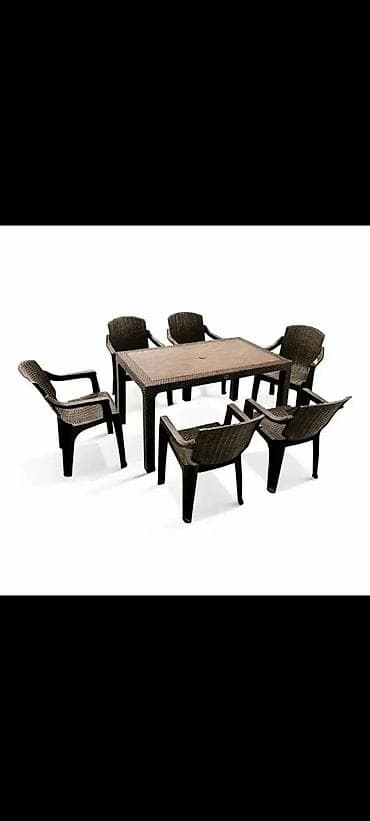 idea sto i stolice: Vrtni set nameštaja – sto i 6 stolica (ratan look), braon - Komplet — 1