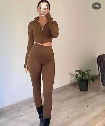 Dvodijelni ženski komplet – rebrasti materijal, visok struk gs - Set