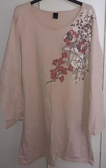 Men's Clothing: Ženska tunika sa 3/4 rukavima u puder‑bež boji. Asimetričan cvetni — 1