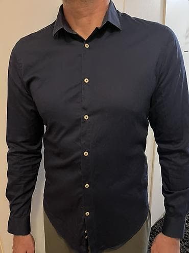 mona xl nova: Muška košulja – tamnoplava, dug rukav - Klasičan kroj sa strukiranom — 1