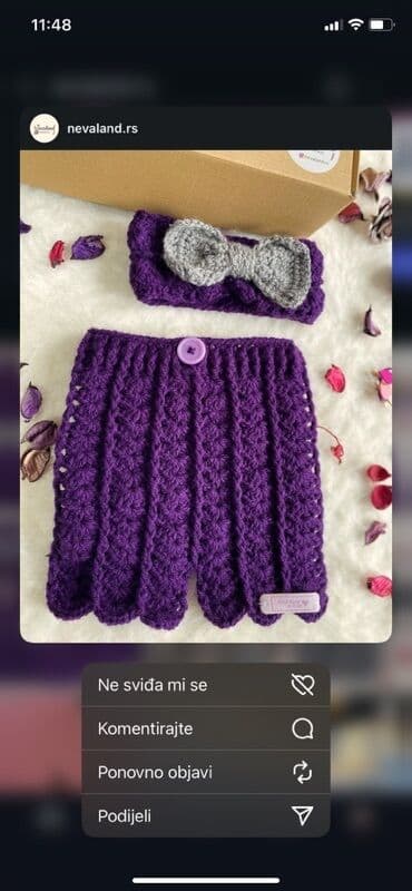 Dečija odeća: Ručni rad – heklani komplet za bebe/devojčice, u ljubičasto‑sivoj — 3