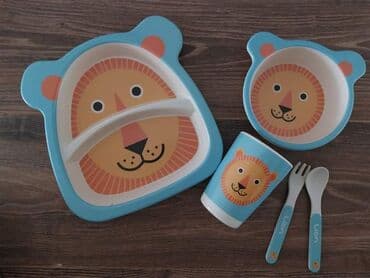 Dečiji set za ručavanje od bambusa 5 delova Tanjir, činija, čaša