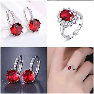 torbe m: Elegantni posrebreni set od dva nakita sa crvenim kamenjem – minđuše — 2