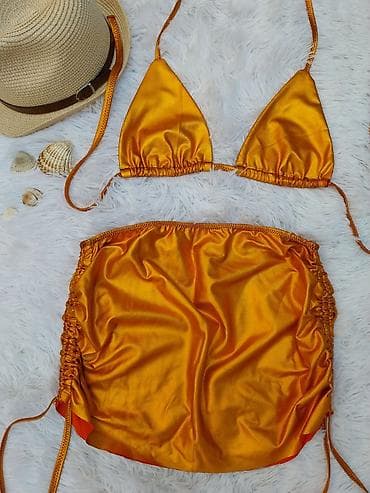 Venčanice i aksesoari: Ženski trodelni kupaći set – metalik narandžasta - Set sadrži: bikini — 3