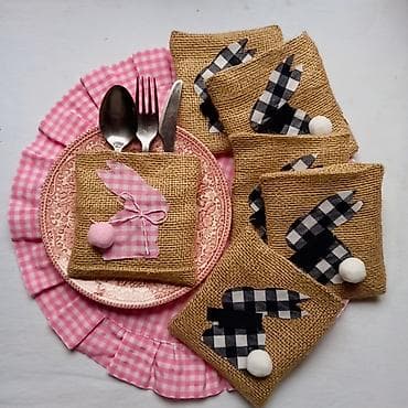 Sweatpants: Uskršnji džepić za escajg od jute - Dekorativni držač za kašiku — 3