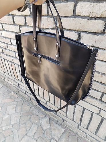srebrni privesci za pandoru: Crna torba 50×30 cm - Materijal: glatka eko-koža, sjajna završnica - — 1