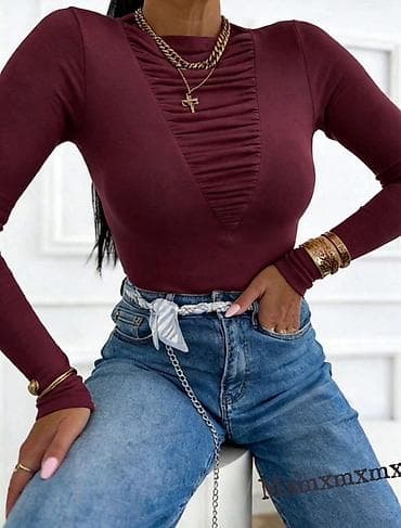 decuju: Ženska majica s dugim rukavima i efektom nabora na prednjem trokutu - — 3