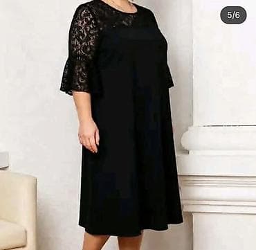 Women's Clothing: Haljina midi dužine za punije dame. Gornji deo i rukavi od fine čipke — 1