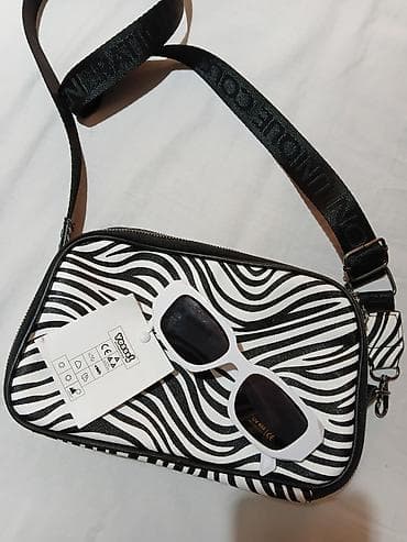 Torba preko ramena sa zebra šarom + bele sunčane naočare - Dizajn
