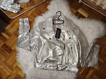 zen obuća vranje: Srebrna ženska biker jakna sa metalik efektom - Krojen model u stilu — 3