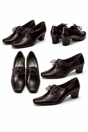 cipele bez pertli: Ženske kožne cipele sa pertlama i stabilnom potpeticom. - Model — 1