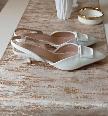 Salonke: Elegantne ženske slingback cipele – ČISTO BELA BOJA - Model: špicasti — 5
