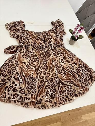 versace sandale: Lepršava mini haljina sa animal (leopard) printom – Terranova — 2