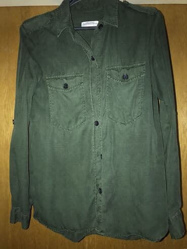 dugacke kosulje: Shirt Long sleeves, Zara, color - Khaki, Cotton — 1