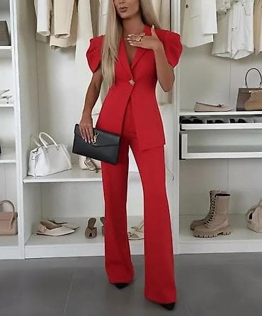 helanke od likre: Ženski elegatni komplet – sako i pantalone - Kroj: strukirani sako sa — 1