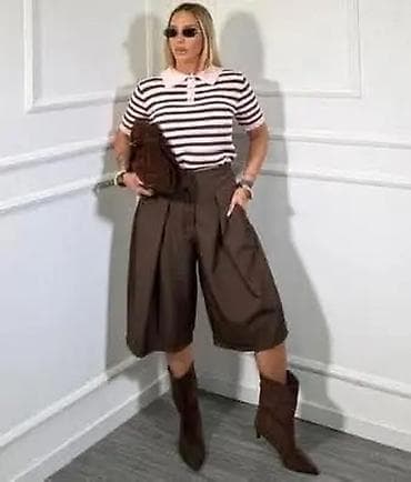 Šortsevi, Bermude: Ženske široke bermude sa nabranim preklopima - Model: midi bermude — 3