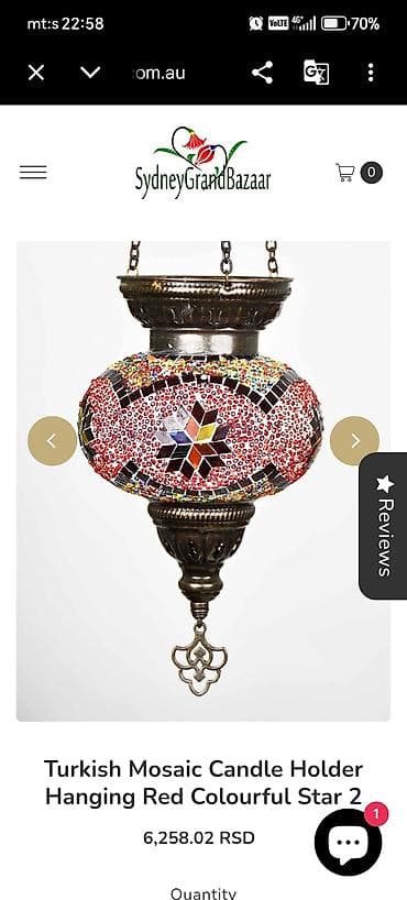 Kancelarijski nameštaj: - Viseća orijentalna lampa sa mozaikom - Materijal: stakleni globus — 2