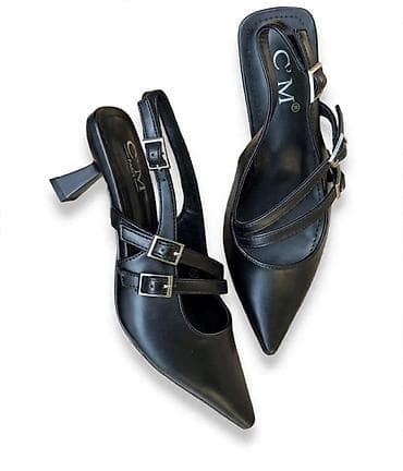 jordan 4 sport vision: Elegantne ženske slingback cipele na štiklu - Boja: crna - Materijal — 1