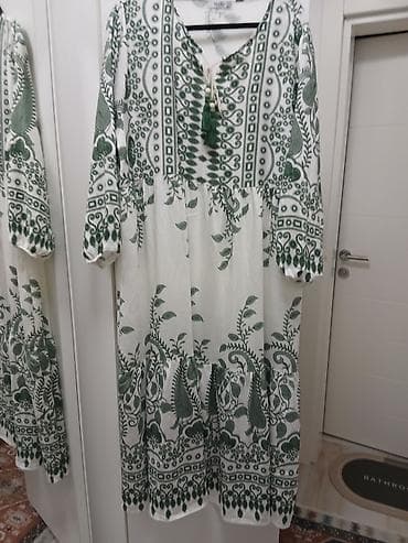 boho torbice: Duga boho haljina sap zelenim etno/paizli printom - Boja/patern: bela — 1
