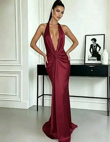 svečane haljine za žene srednjih godina: Elegantna duga svečana haljina sa dubokim V dekolteom i vezivanjem za — 3