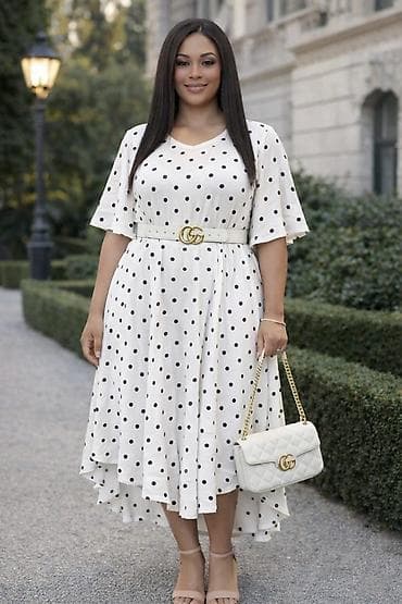 ogrtaci za kupaci: Haljina sa tufnama – elegantan midi model za punije dame L XL 2XL 3XL — 5