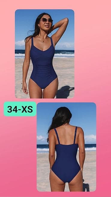 srebrni setovi zenski: Jednodelni ženski kupaći kostim – tamnoplavi, veličina 34 (XS). - — 1